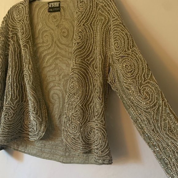 Halston Vintage Silk Hand Beaded Bugle jacket very Rare - Picture 14 of 16